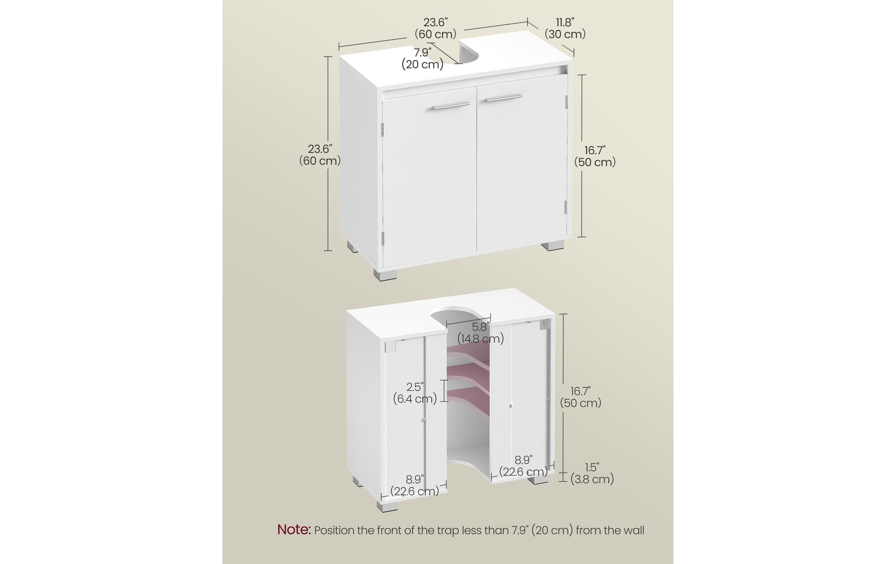 VASAGLE Waschbeckenschrank 60 x 60 cm, Weiss
