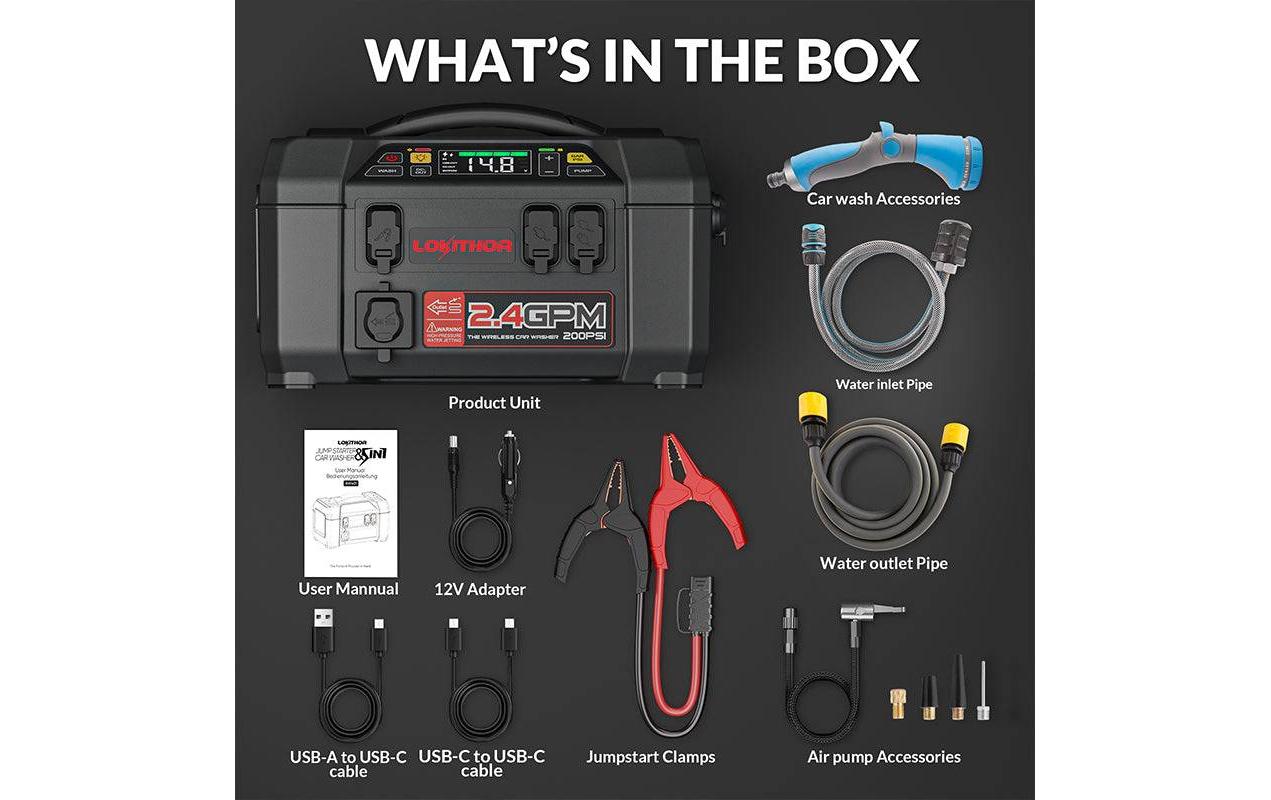 Lokithor Starthilfegerät 2500A mit Kompressor & Hochdruckreiniger