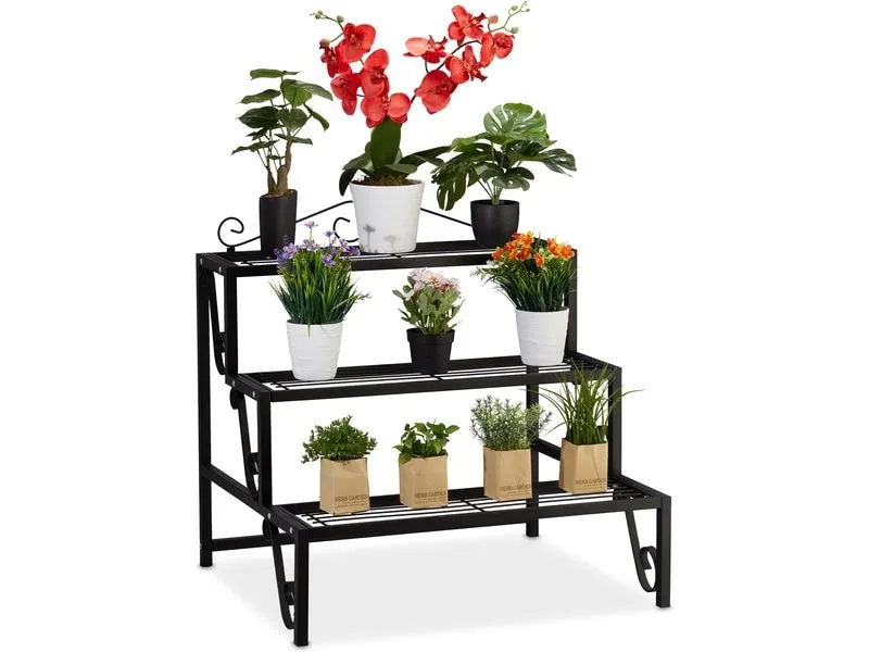 relaxdays Blumentreppe 69 cm, Schwarz relaxdays Blumentreppe 69 cm, Schwarz