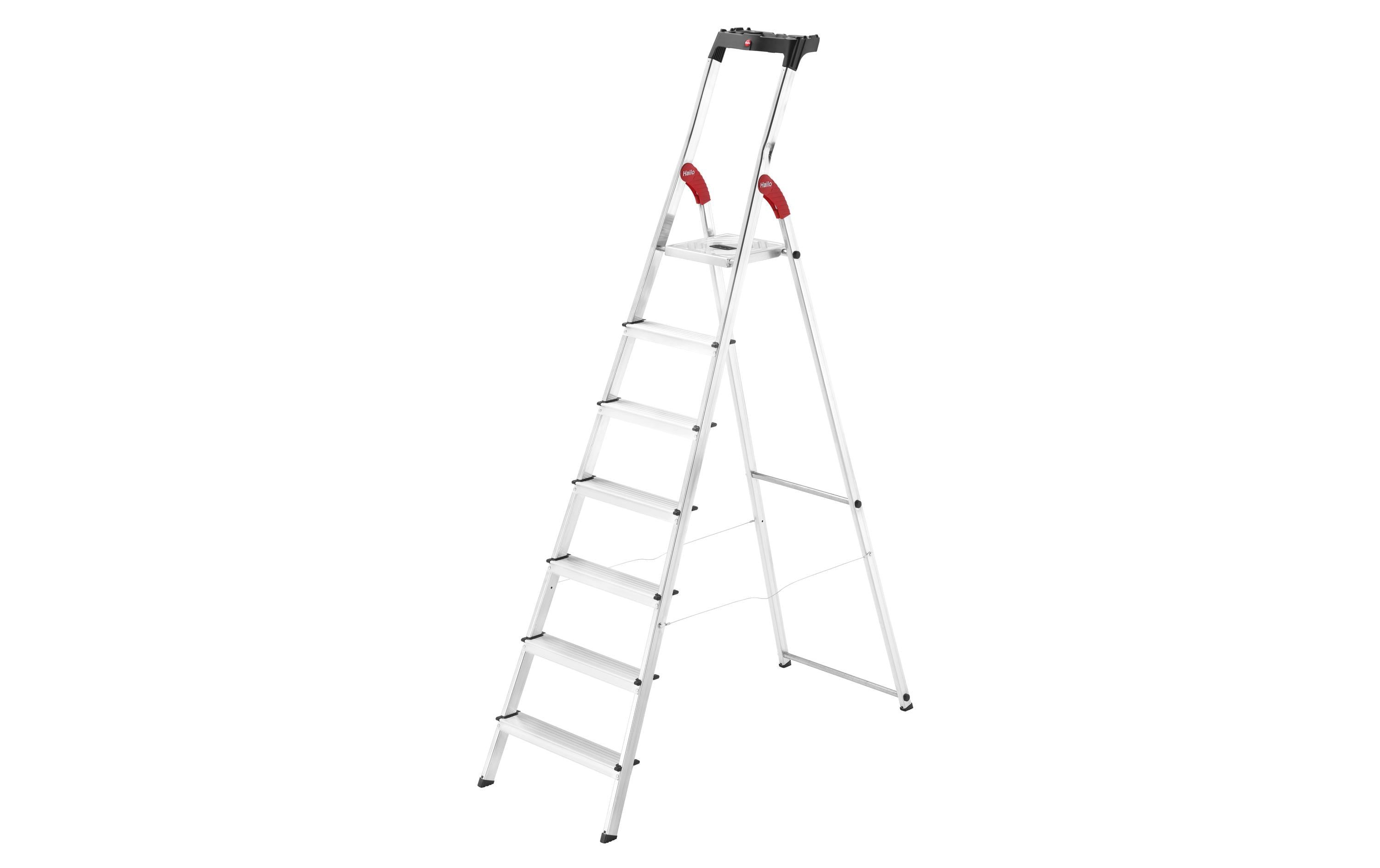 Hailo Bockleiter L60, Alu, mit Arbeitsschale 7 Stufen Hailo Bockleiter L60, Alu, mit Arbeitsschale 7 Stufen