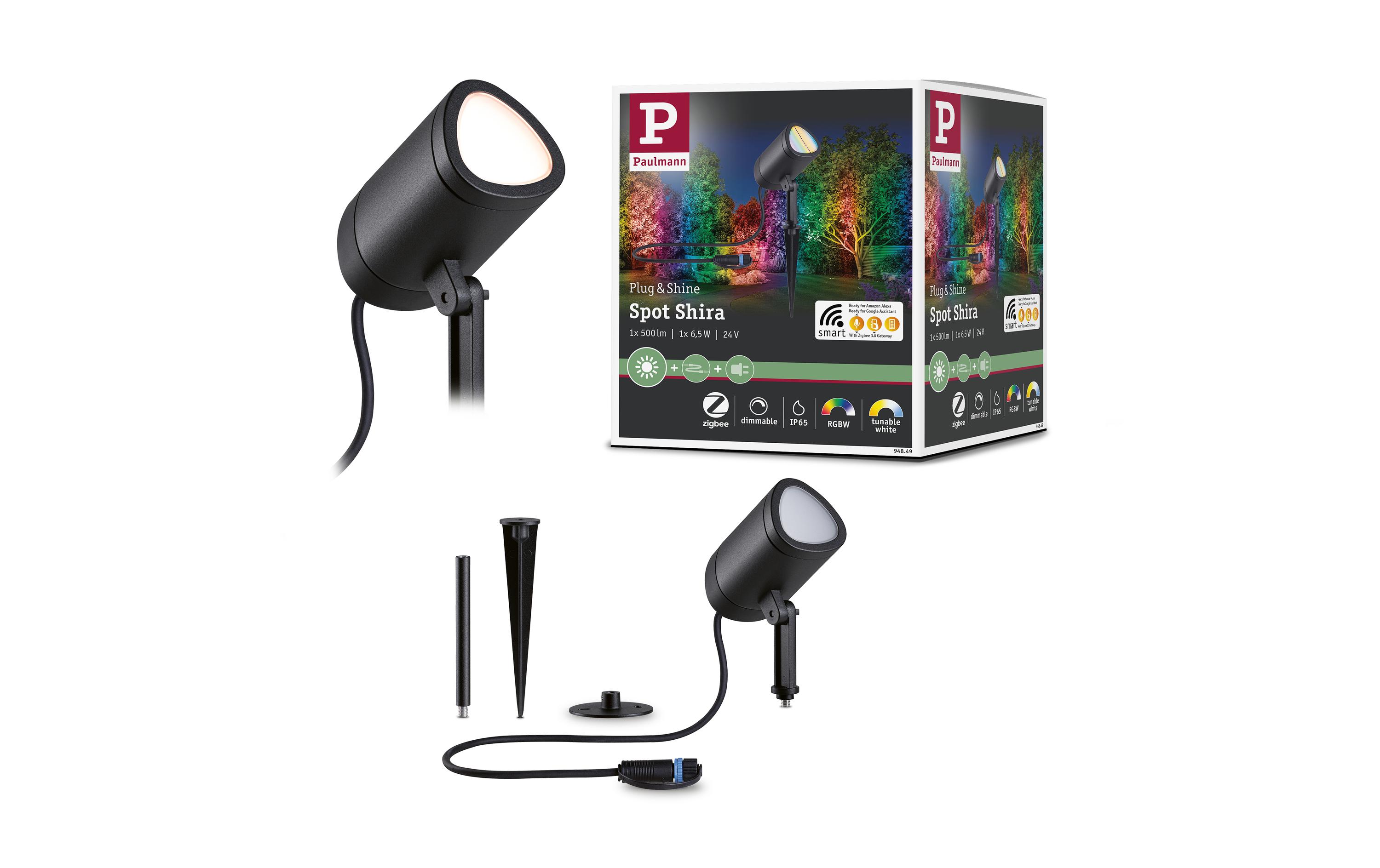 Paulmann Outdoor Gartenspot Plug & Shine Shira, RGBW, 6.5W, Anthrazit