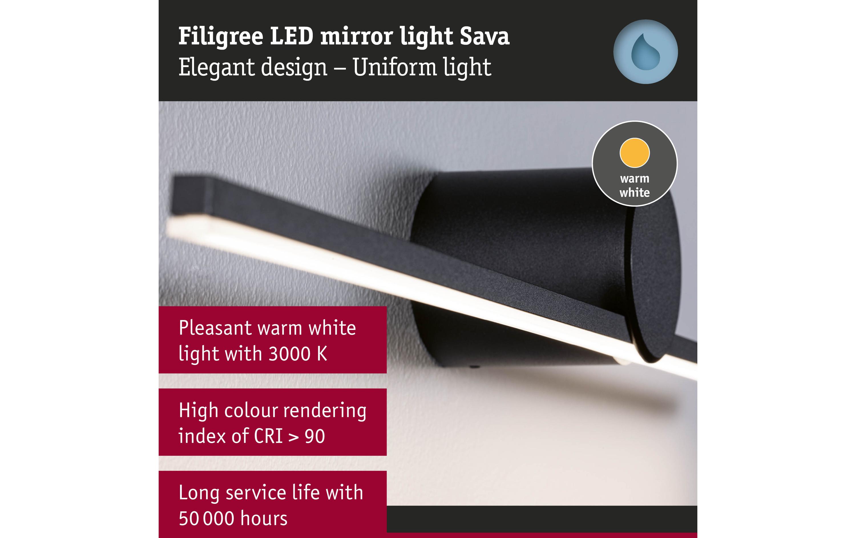 Paulmann Spiegelleuchte LED Sava 5W Schwarz