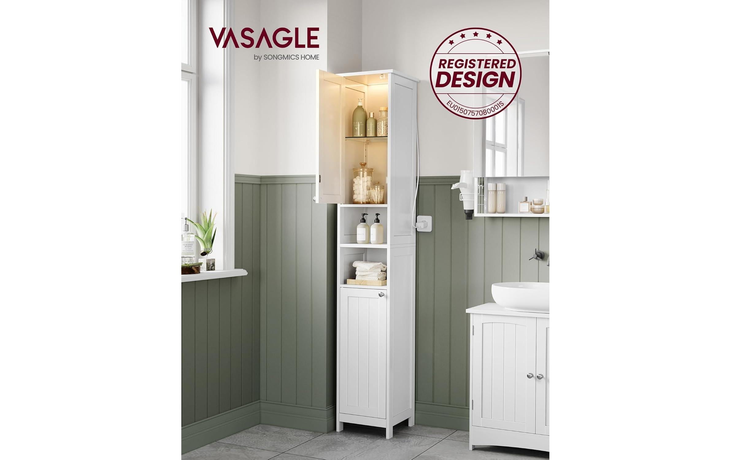 VASAGLE Badezimmerregal 30 x 170 cm, Weiss