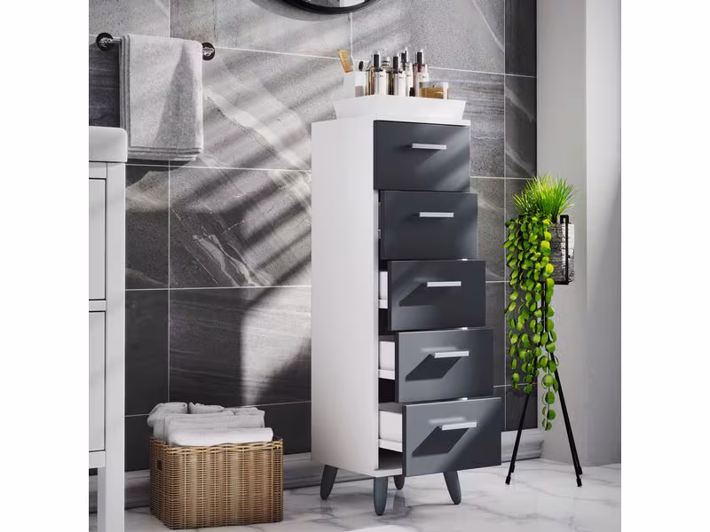 VCM Kommode Landos M 30 x 100 cm, Weiss/Anthrazit