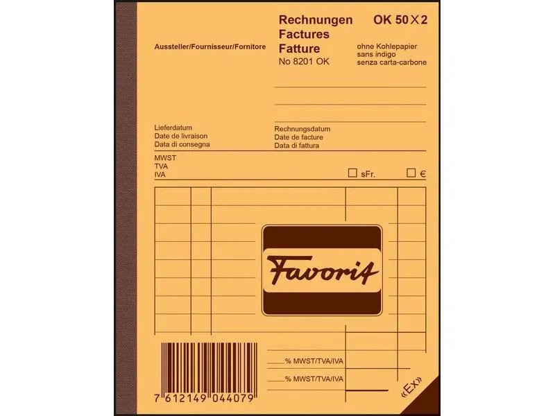 Favorit Durchschreibeblock 113 x 144 mm Rechnungen, 50 x 2 Blatt