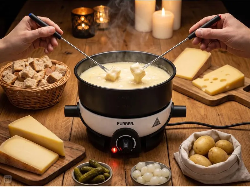 FURBER Fondue-Set Alpy 9 Teile, Schwarz/Weiss