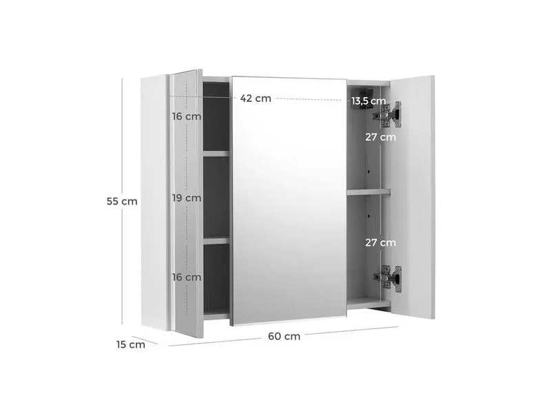 VASAGLE Badezimmerregal mit Spiegel 55 x 60 cm, Weiss
