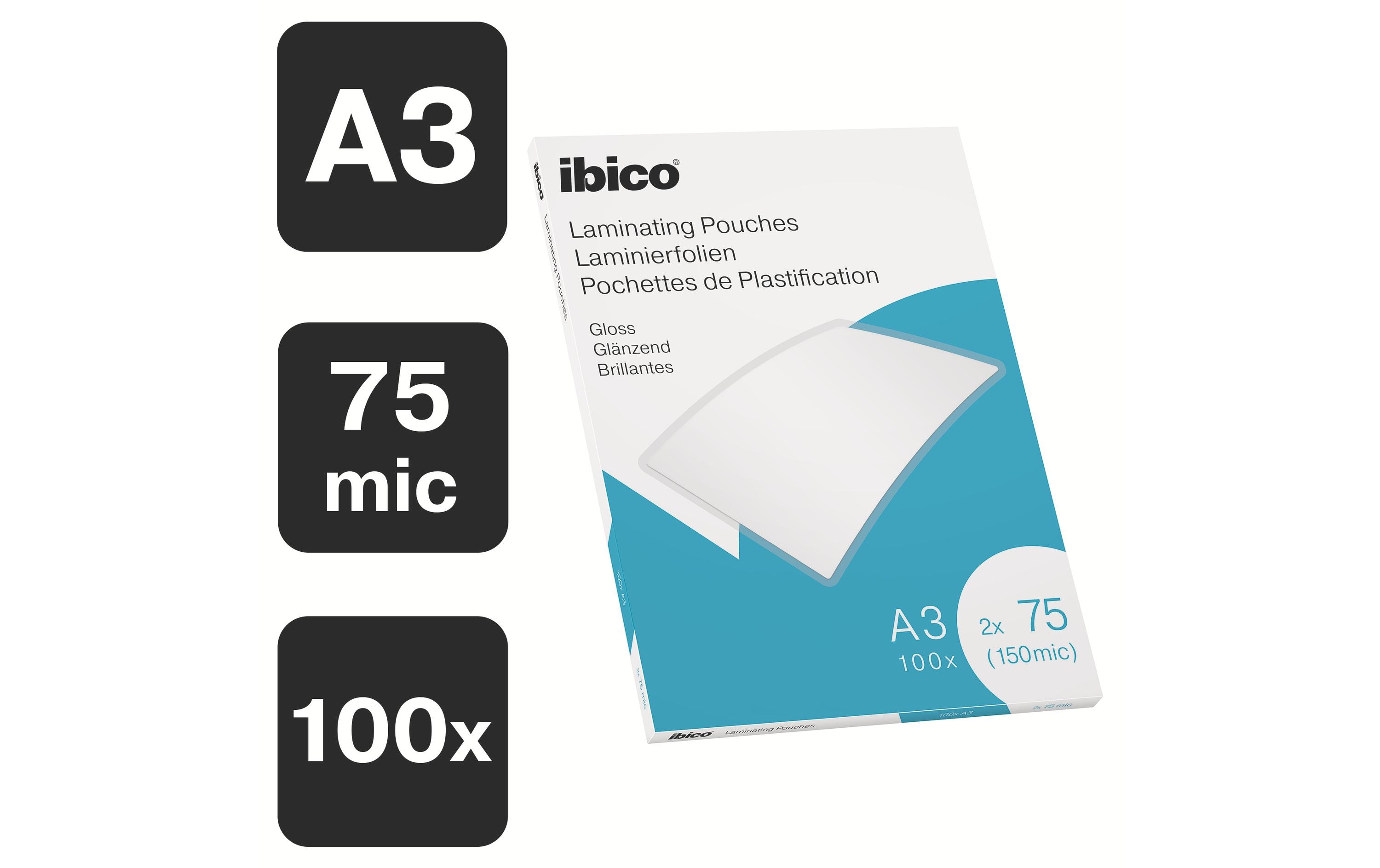 Ibico Laminierfolie A3, 75 µm, 100 Stück, Glänzend