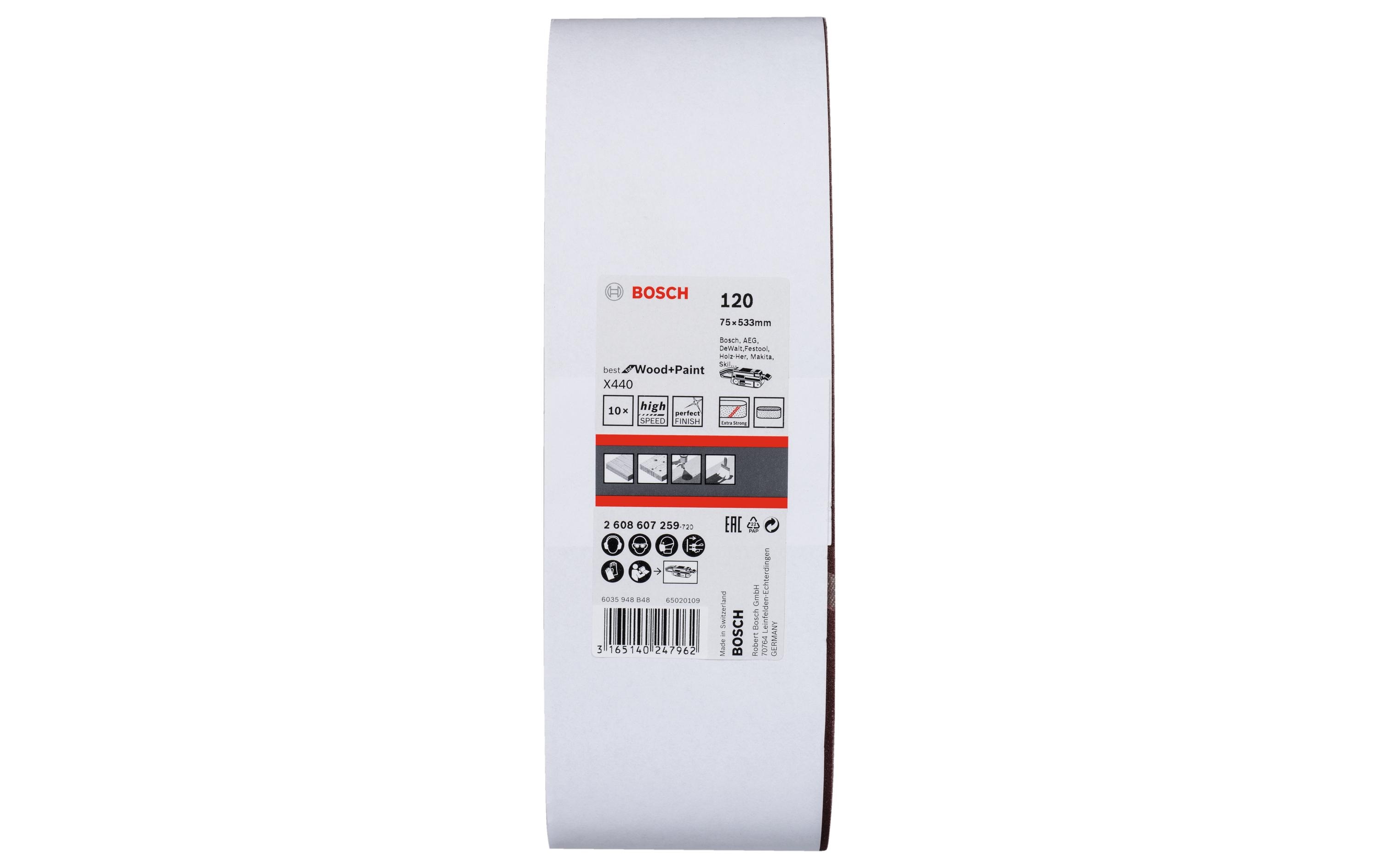 Bosch Professional Schleifband-Set X440 75 x 533 mm, K 120, 10-teilig