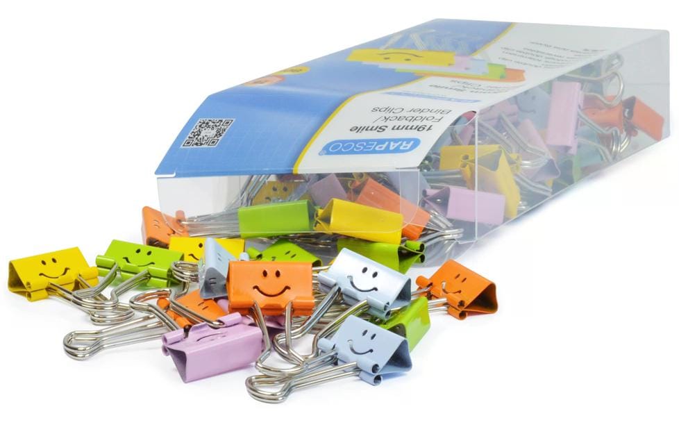Rapesco Metallklemme Smiley foldback, sortierte Farben, 80 Stück