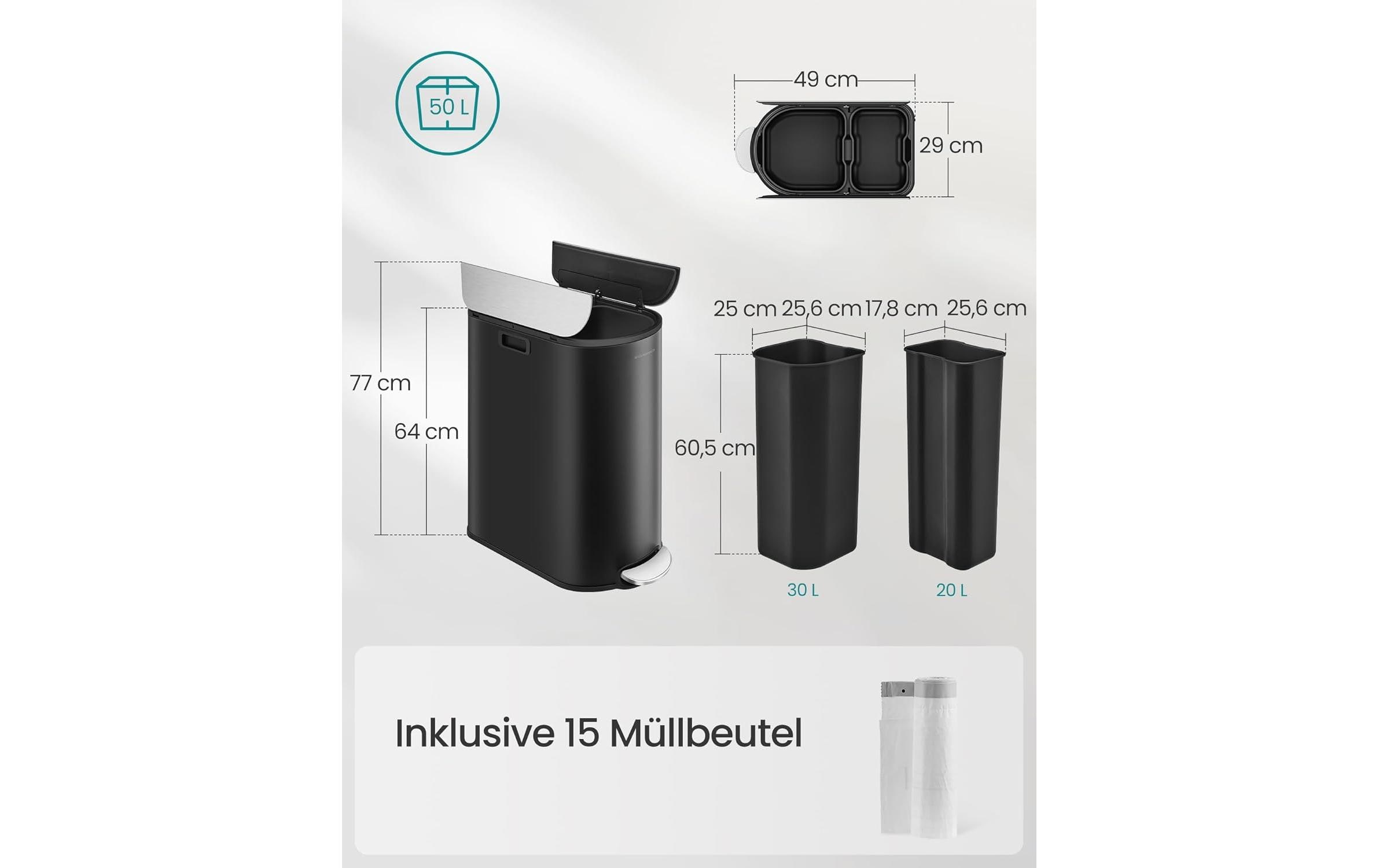 Songmics Abfalleimer 30 l, Schwarz