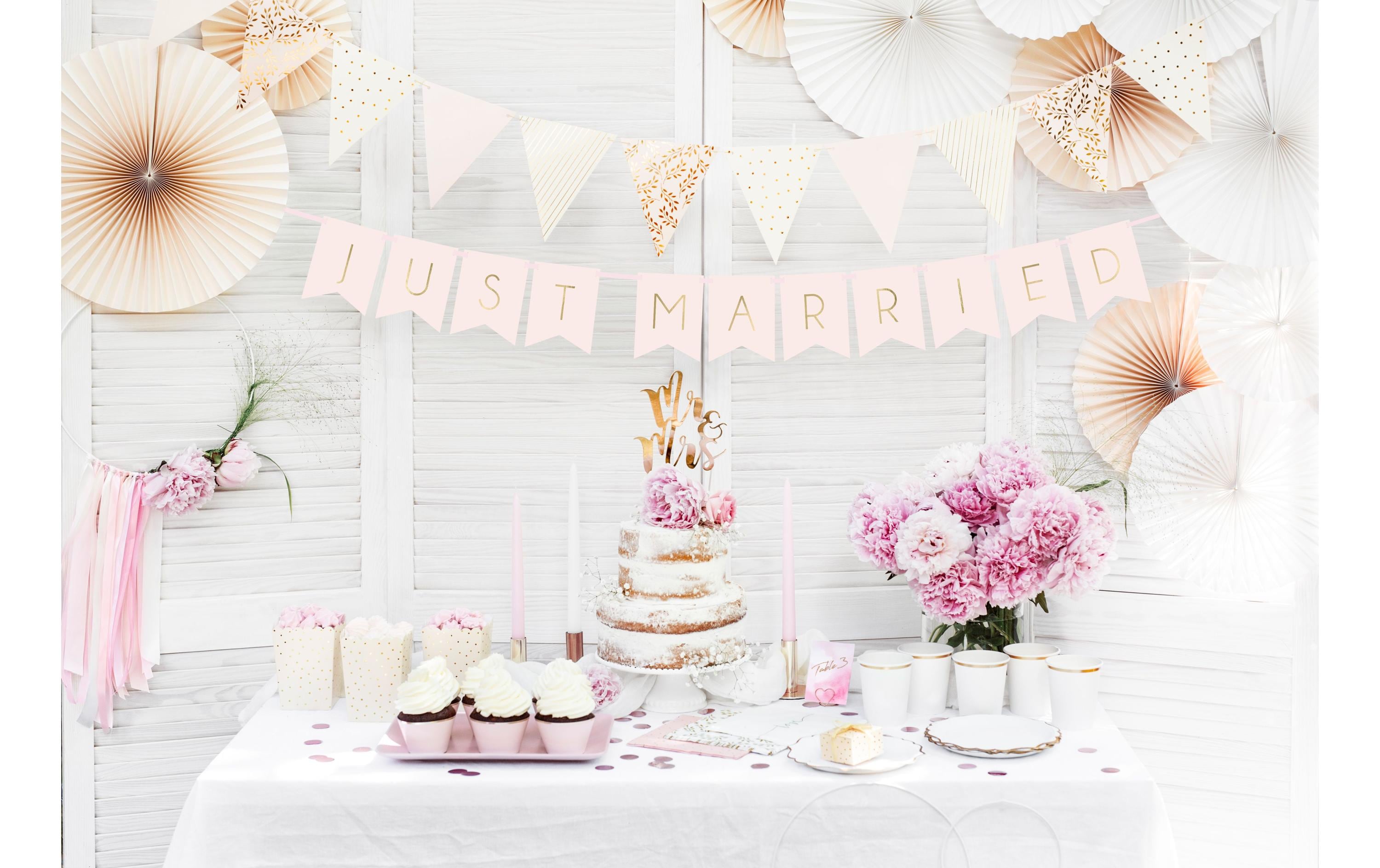 Partydeco Girlande Flaggen 2.1 m, Gold/Hellrosa/Weiss