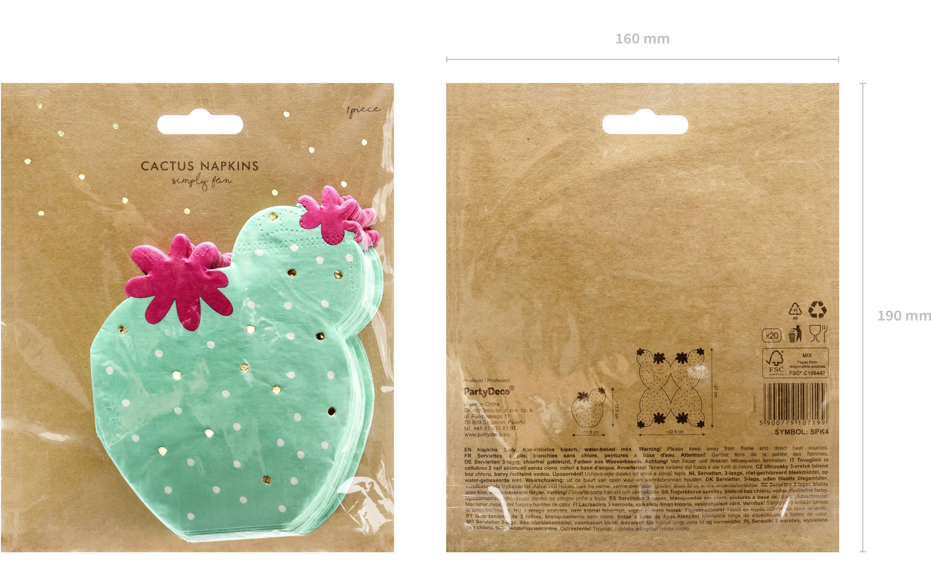 Partydeco Cocktailservietten Kaktus 11.5 x 13.5 cm, 20 Stück