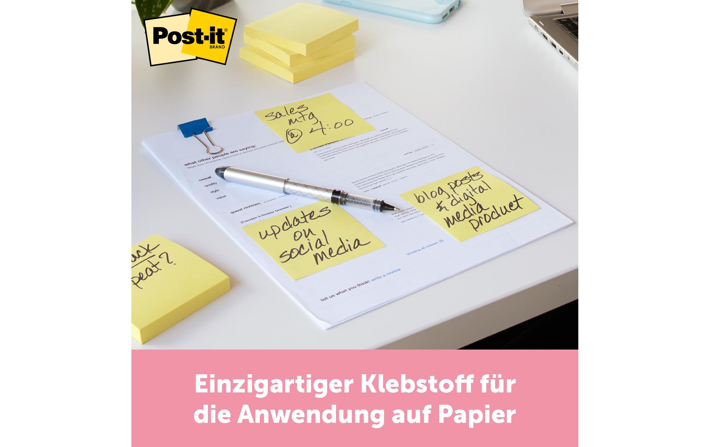 Post-it Notizzettel Post-it 5.1 x 3.8 cm, 4 Blöcke à 100 Blatt