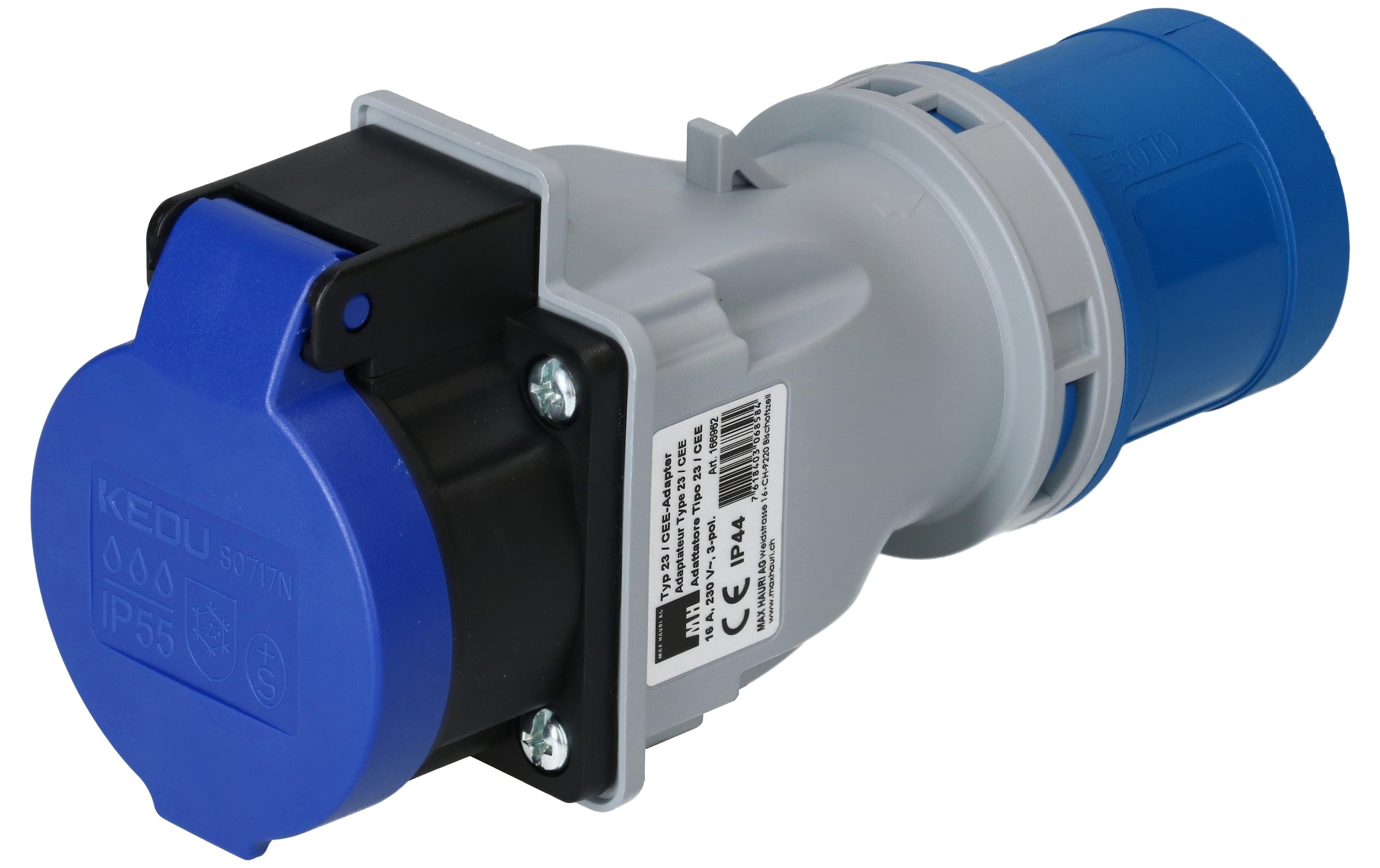maxCAMP Adapterstecker CEE16/3 - T23, Blau/Grau maxCAMP Adapterstecker CEE16/3 - T23, Blau/Grau