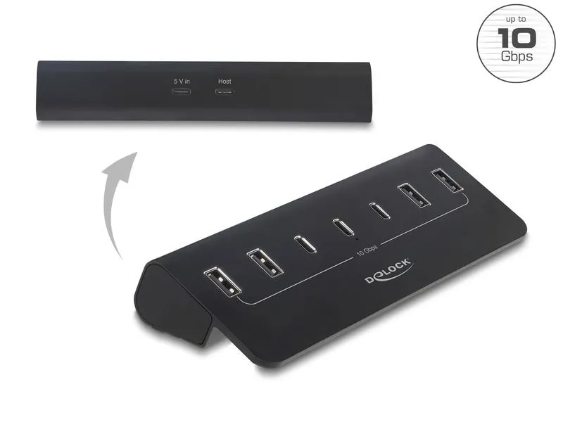 Delock USB Hub 10 Gbps, 3 USB Type-C, 4 USB Typ-A, Metall