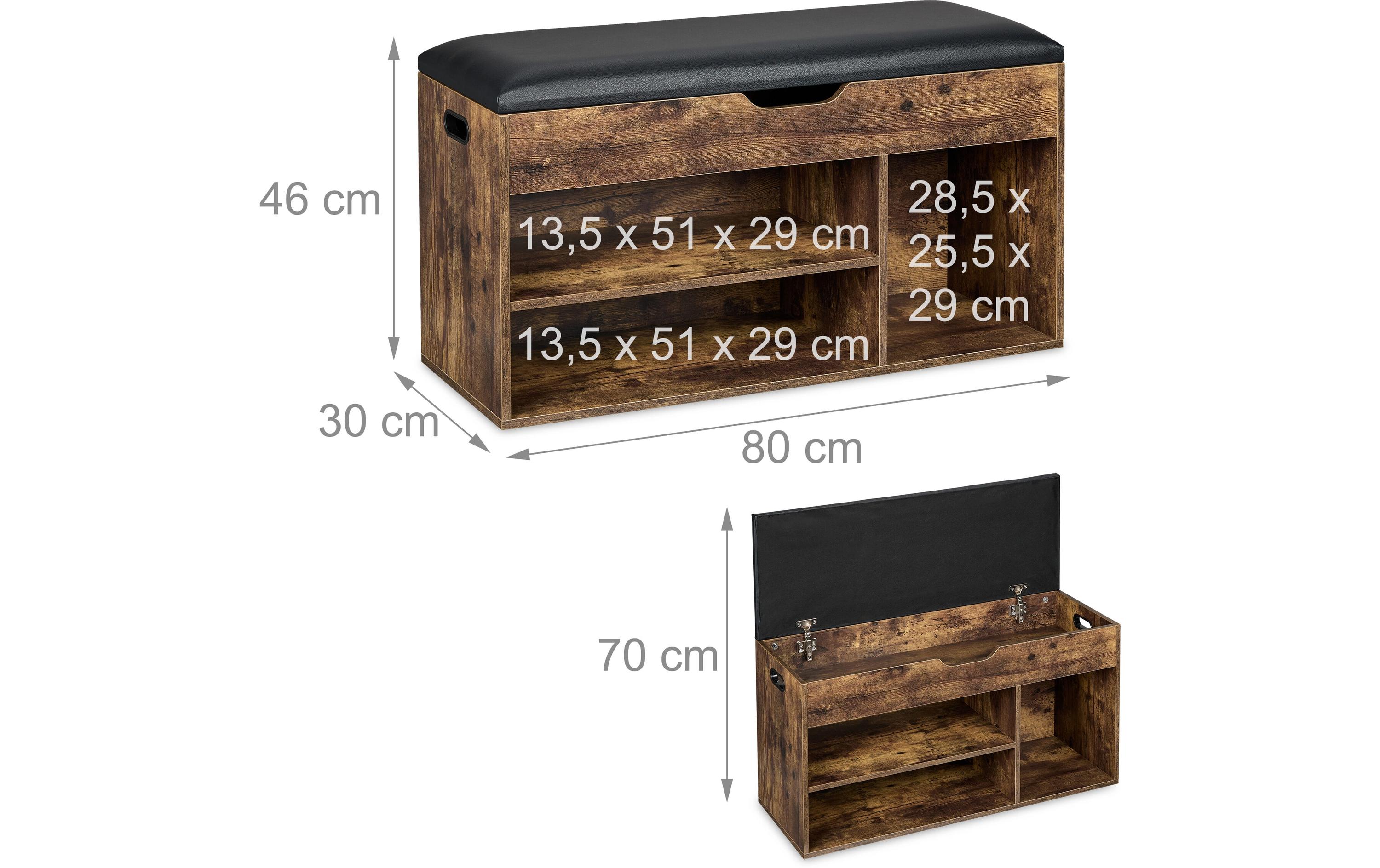 relaxdays Schuhregal mit Sitzfläche 80 x 46 cm, Braun