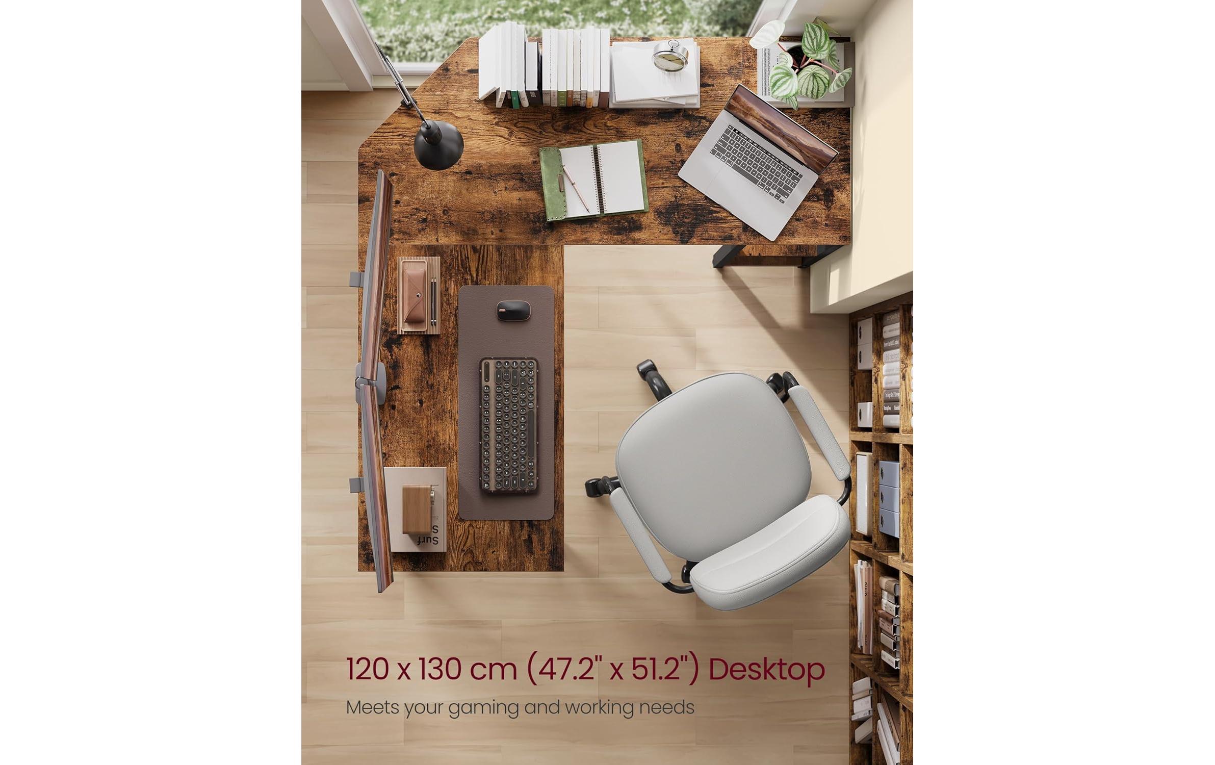 VASAGLE Tisch in L-Form Braun/Schwarz 120 x 130 x 76 cm