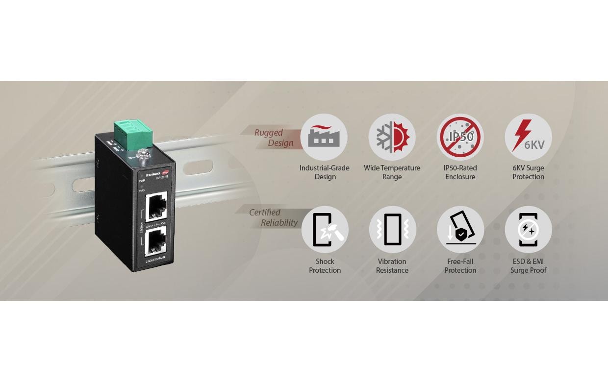 Edimax Pro PoE+ Injector IGP-201IT Industrie 30W, DIN-Rail