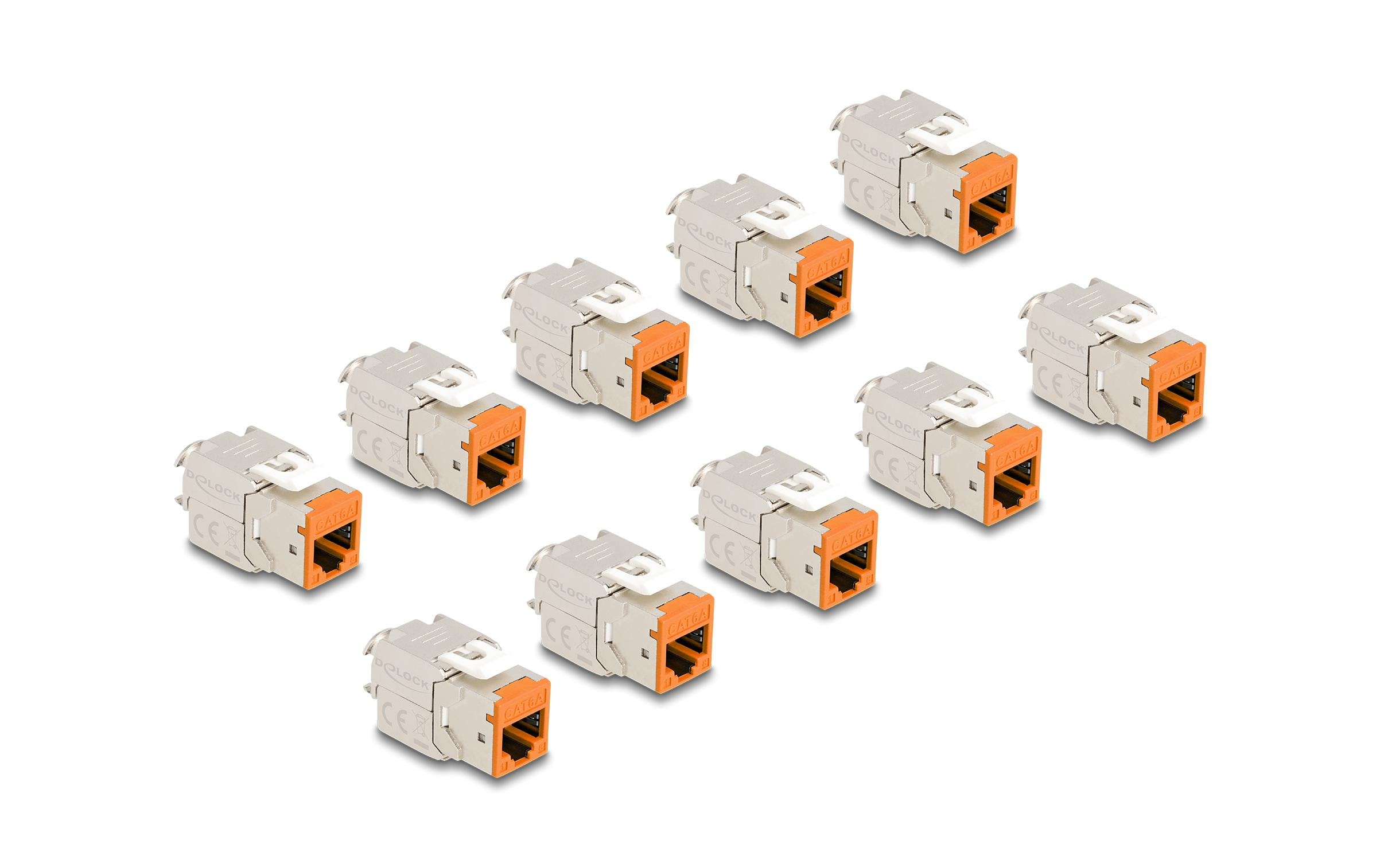 Delock Keystone-Modul RJ45 zu LSA Cat.6A Orange, 10 Stück Delock Keystone-Modul RJ45 zu LSA Cat.6A Orange, 10 Stück