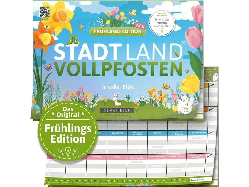 Denkriesen Partyspiel Stadt Land Vollpfosten Frühlings Edition