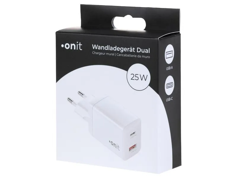 onit USB-Wandladegerät PD25W + QC3.0 Weiss