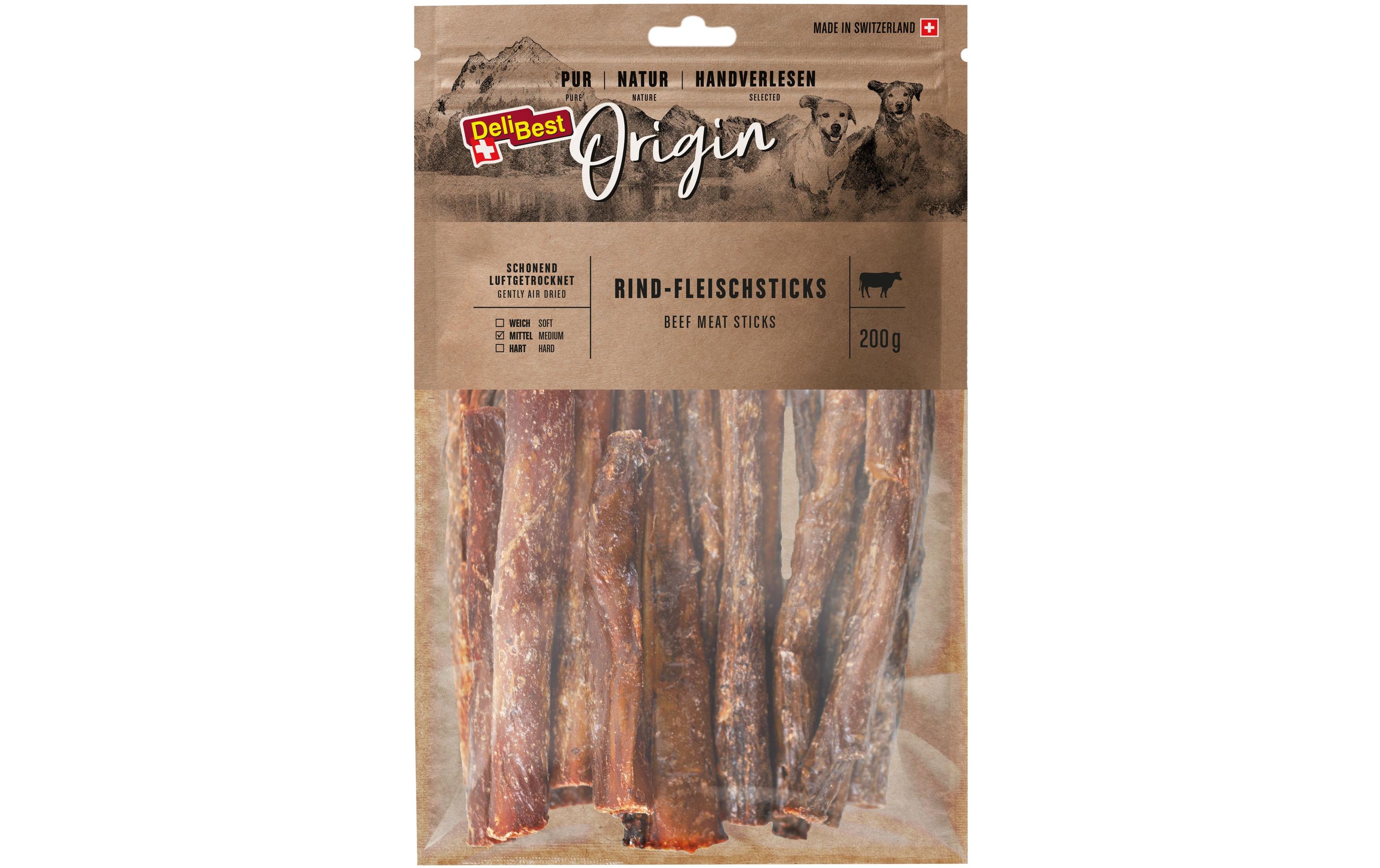 DeliBest Kausnack Origin Rind-Fleischsticks 200 g, Schweizer Fleisch DeliBest Kausnack Origin Rind-Fleischsticks 200 g, Schweizer Fleisch