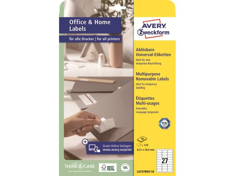 Avery Zweckform Universal-Etiketten L4737REV 63.5 x 29.6 mm, 10 Blatt Avery Zweckform Universal-Etiketten L4737REV 63.5 x 29.6 mm, 10 Blatt