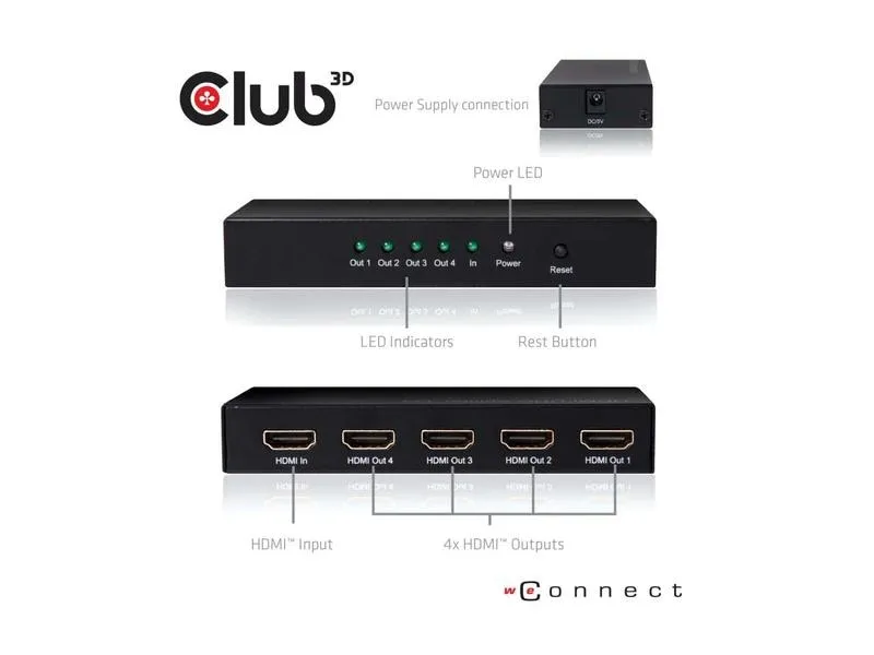 Club 3D 4-Port Signalsplitter HDMI 2.0 UHD Splitter 4 Port Club 3D 4-Port Signalsplitter HDMI 2.0 UHD Splitter 4 Port
