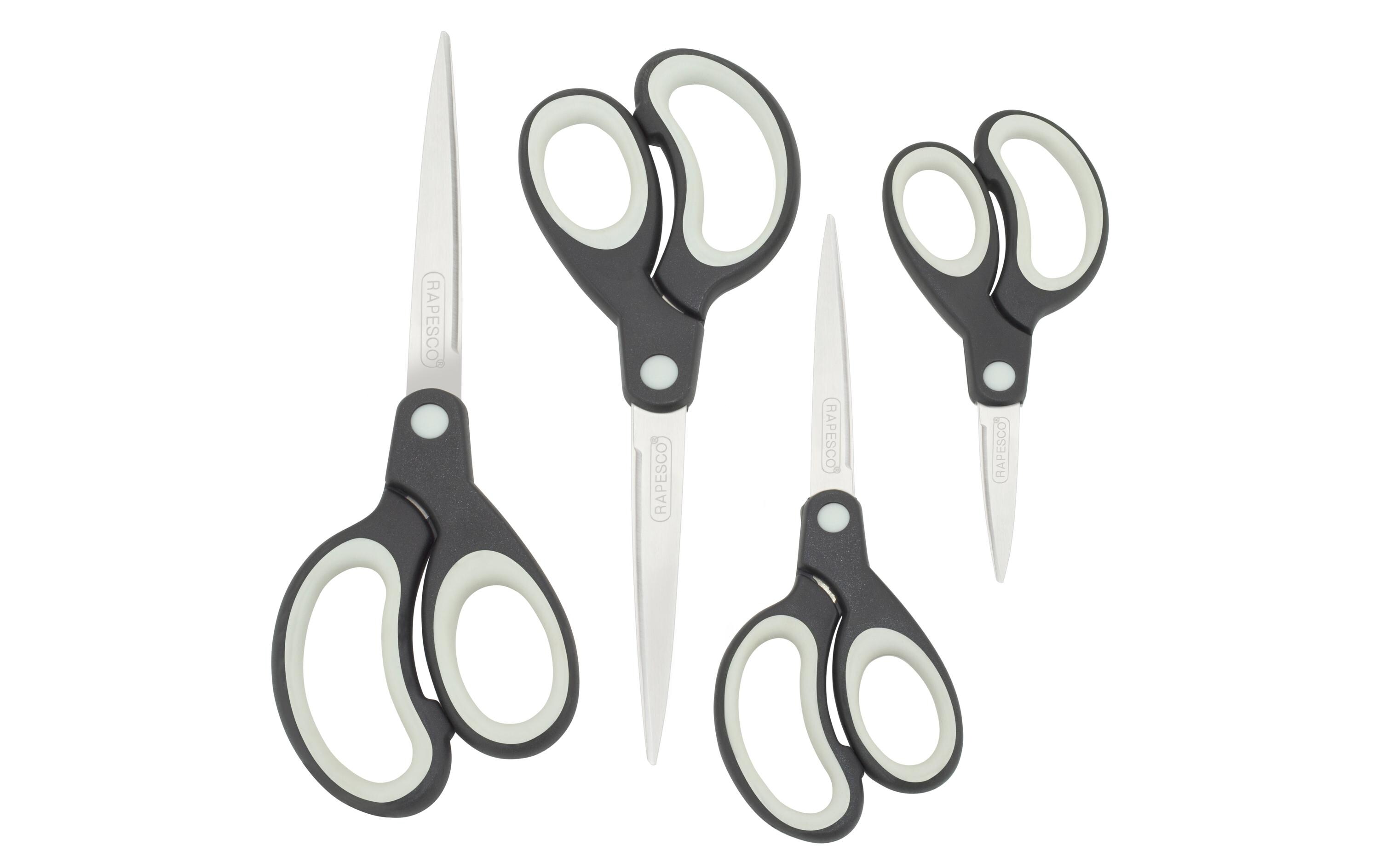 Rapesco Schere Soft Grip Schwarz/Grau, 4 Stück, Edelstahl, Universal