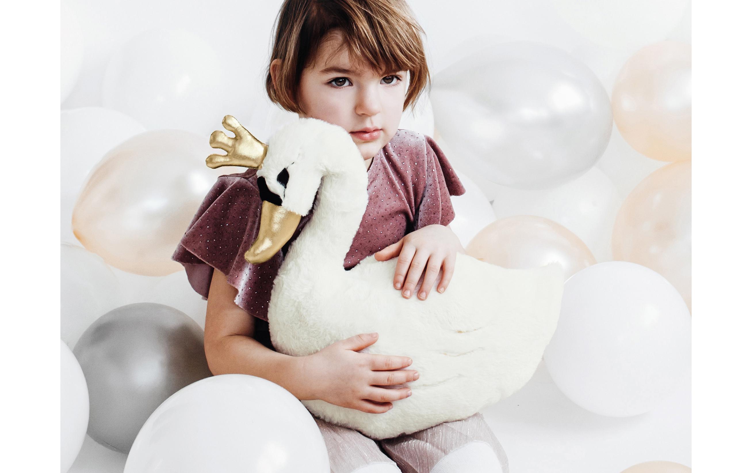 Partydeco Kissen Lovely Swan 34 x 35 cm, Crème/Gold