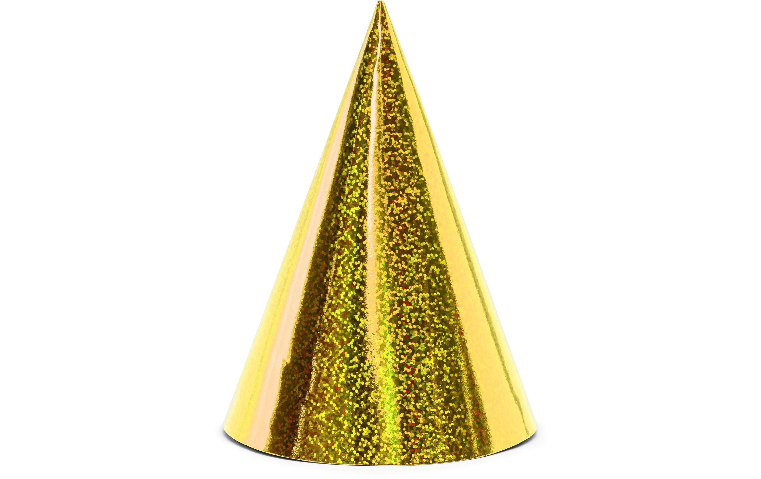 Partydeco Partyhüte holografisch Gold, 16 x 10 cm, 6 Stück