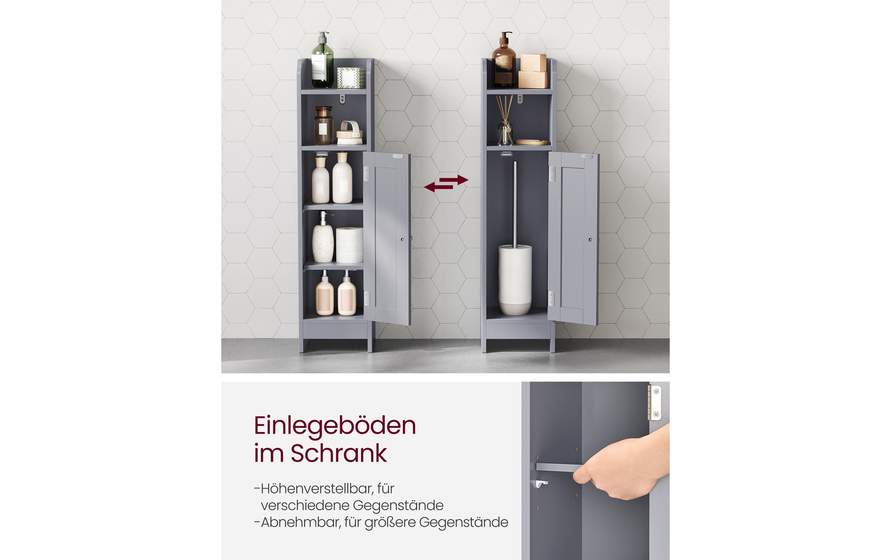 VASAGLE Badezimmer-Schrank 18 x 80 cm, Grau
