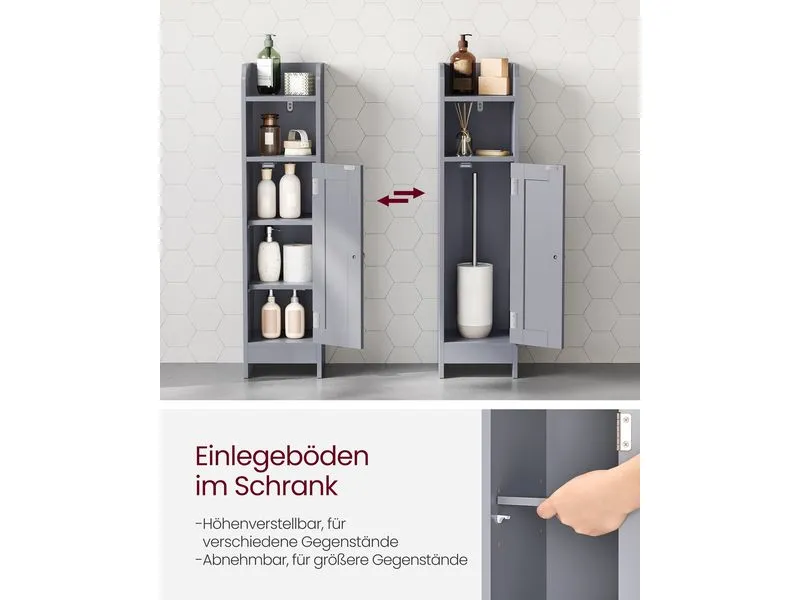 VASAGLE Badezimmer-Schrank 18 x 80 cm, Grau VASAGLE Badezimmer-Schrank 18 x 80 cm, Grau