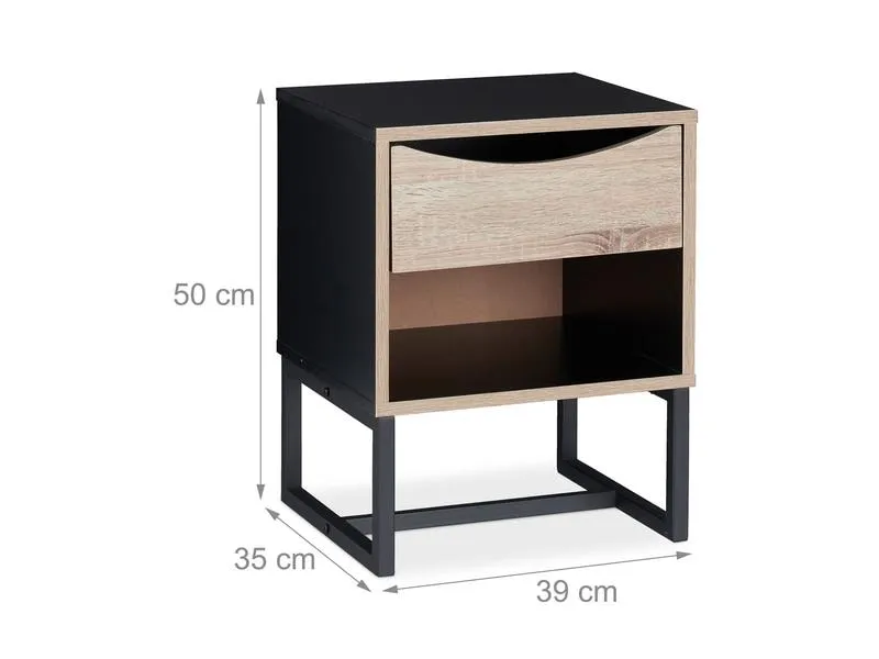 relaxdays Nachttisch mit 1 Schublade 50 x 39 cm, Nature/Schwarz relaxdays Nachttisch mit 1 Schublade 50 x 39 cm, Nature/Schwarz