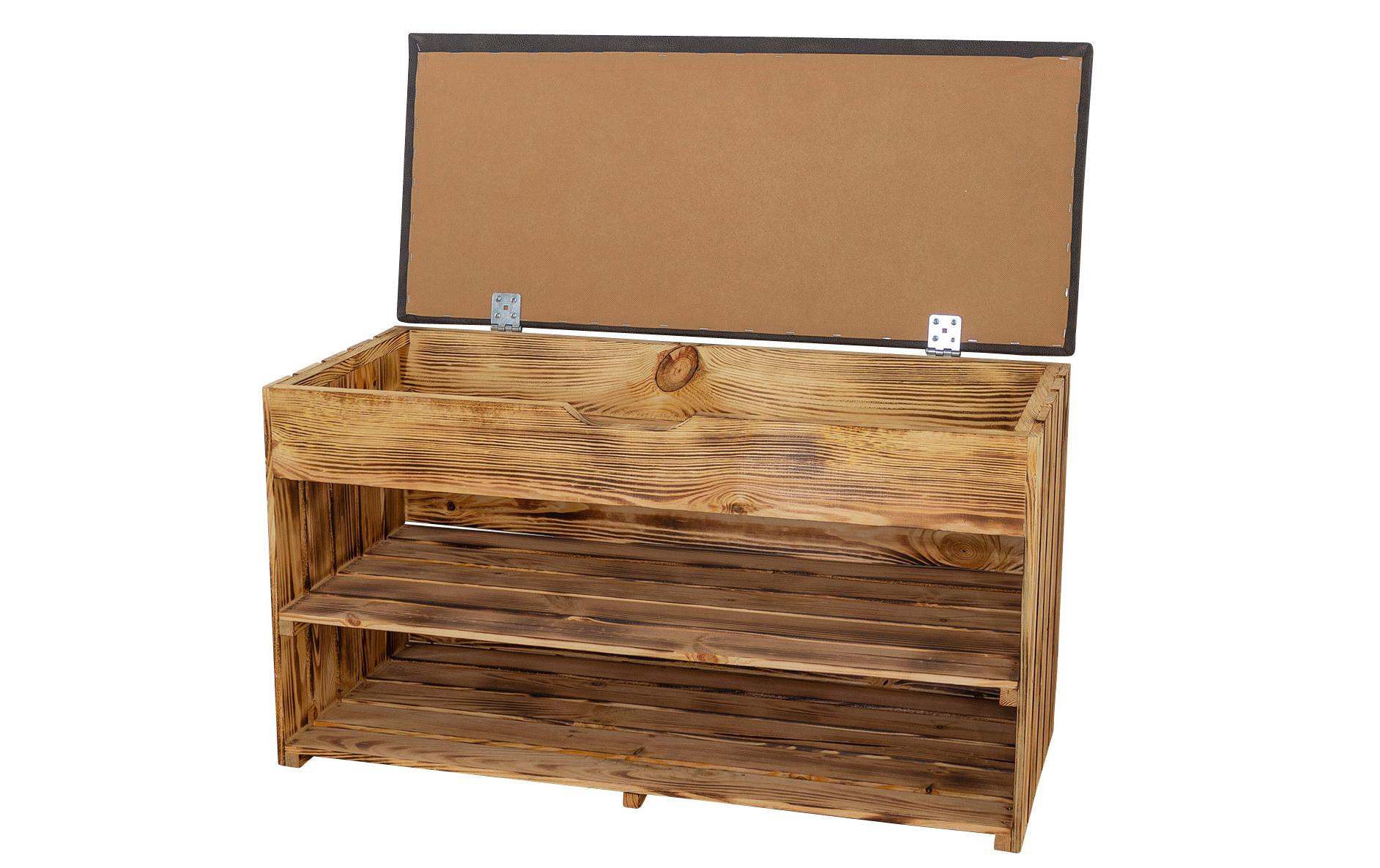 Holz Zollhaus Sitzbank mit Ablage, Braun geflammt, 90 x 55 cm