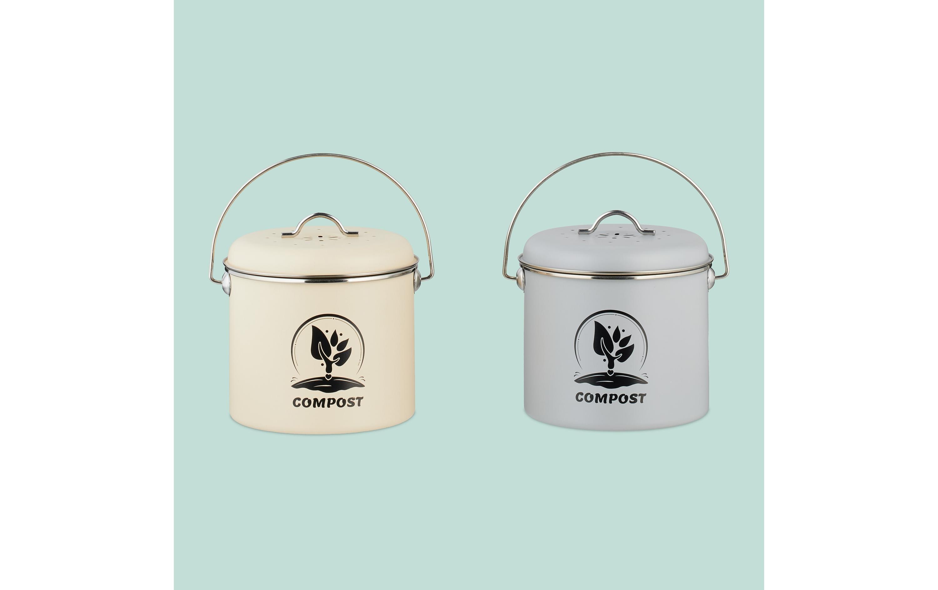 relaxdays Komposteimer 3.5 l, Crème/Silber