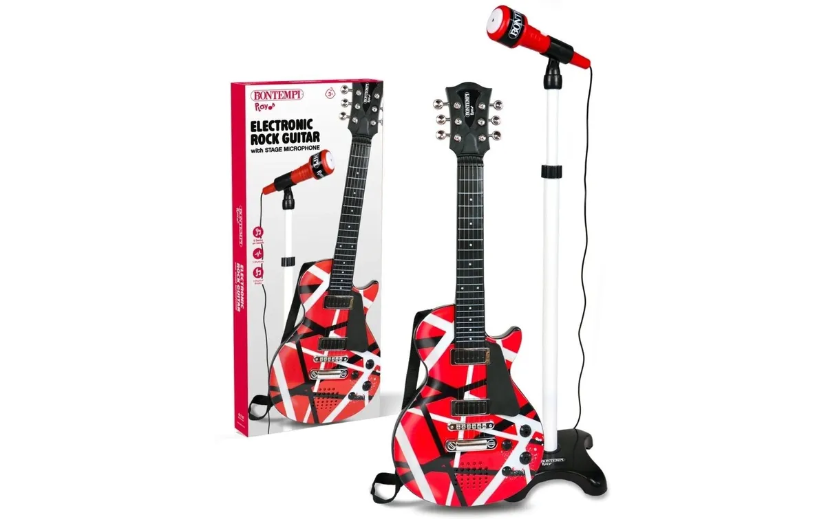 Bontempi Rockgitarre mit Standmikrofon Rot