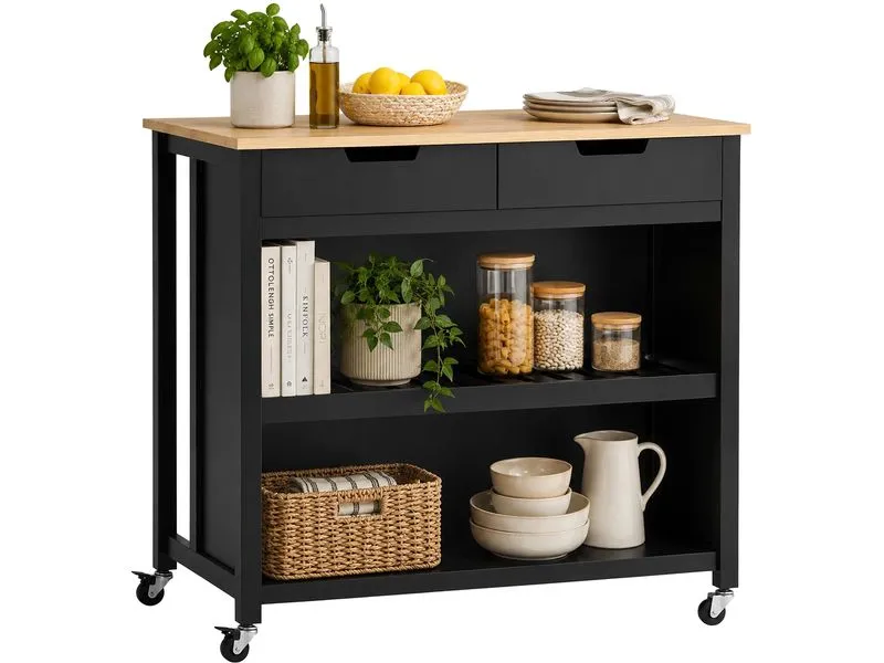 relaxdays Küchenwagen Kücheninsel 100 x 94 x 60 cm, Schwarz/Braun relaxdays Küchenwagen Kücheninsel 100 x 94 x 60 cm, Schwarz/Braun