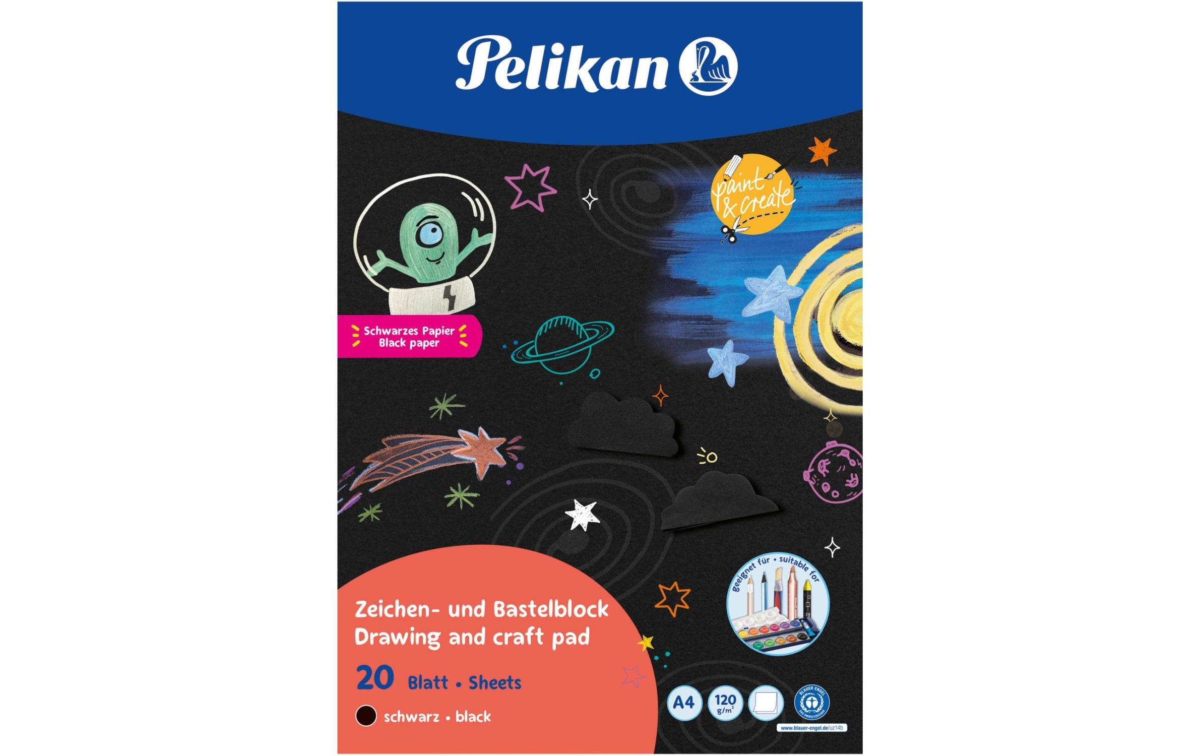 Pelikan Bastelbuch und Zeichenblock A4, 20 Blätter, Schwarz