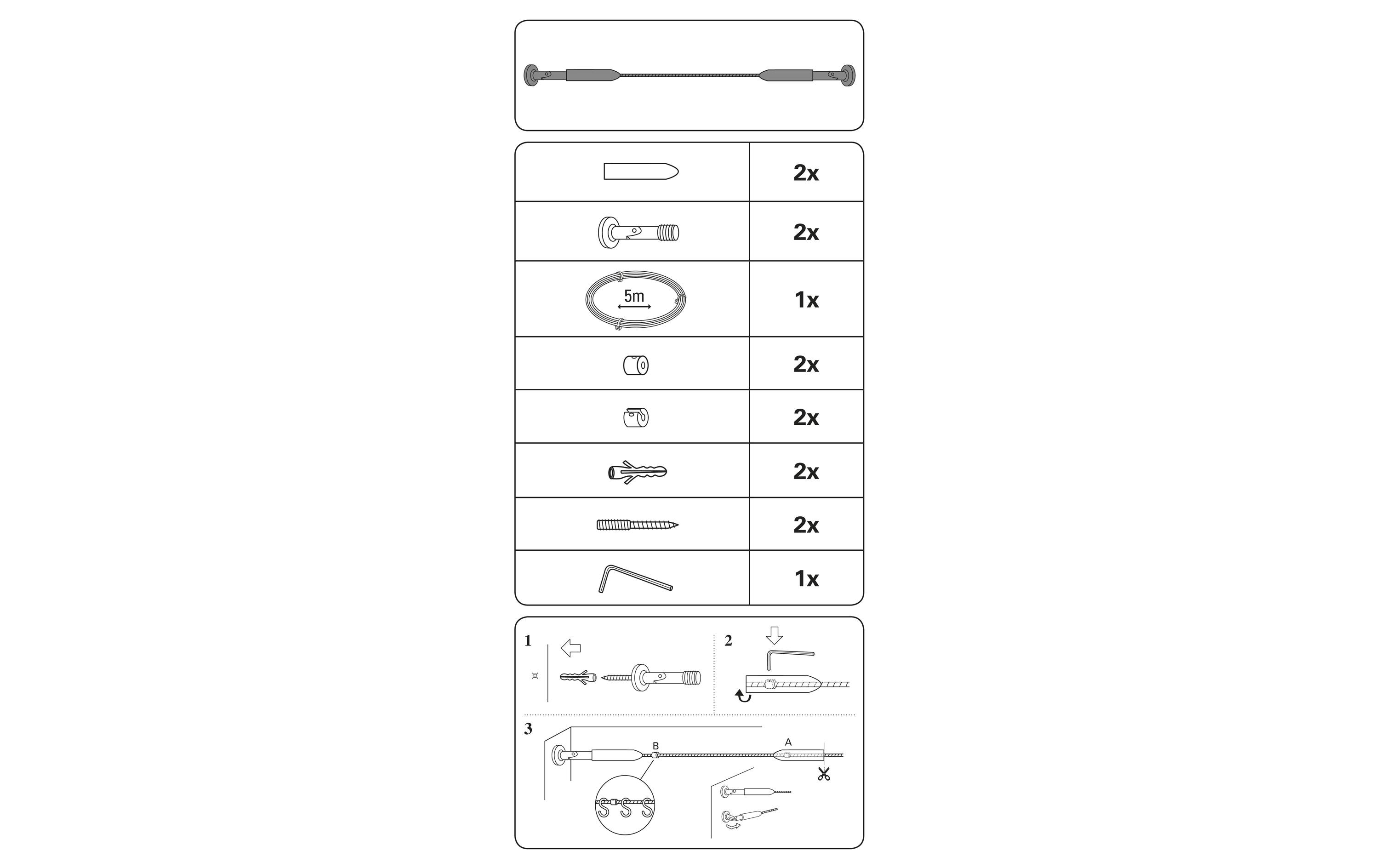 Gardinia Seilspanngarnitur Race 5 m, Chrom