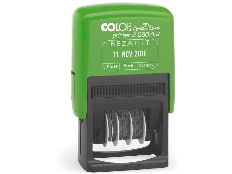 Colop Wort- und Datumsstempel Green Line «Bezahlt», Blau / Rot Colop Wort- und Datumsstempel Green Line «Bezahlt», Blau / Rot