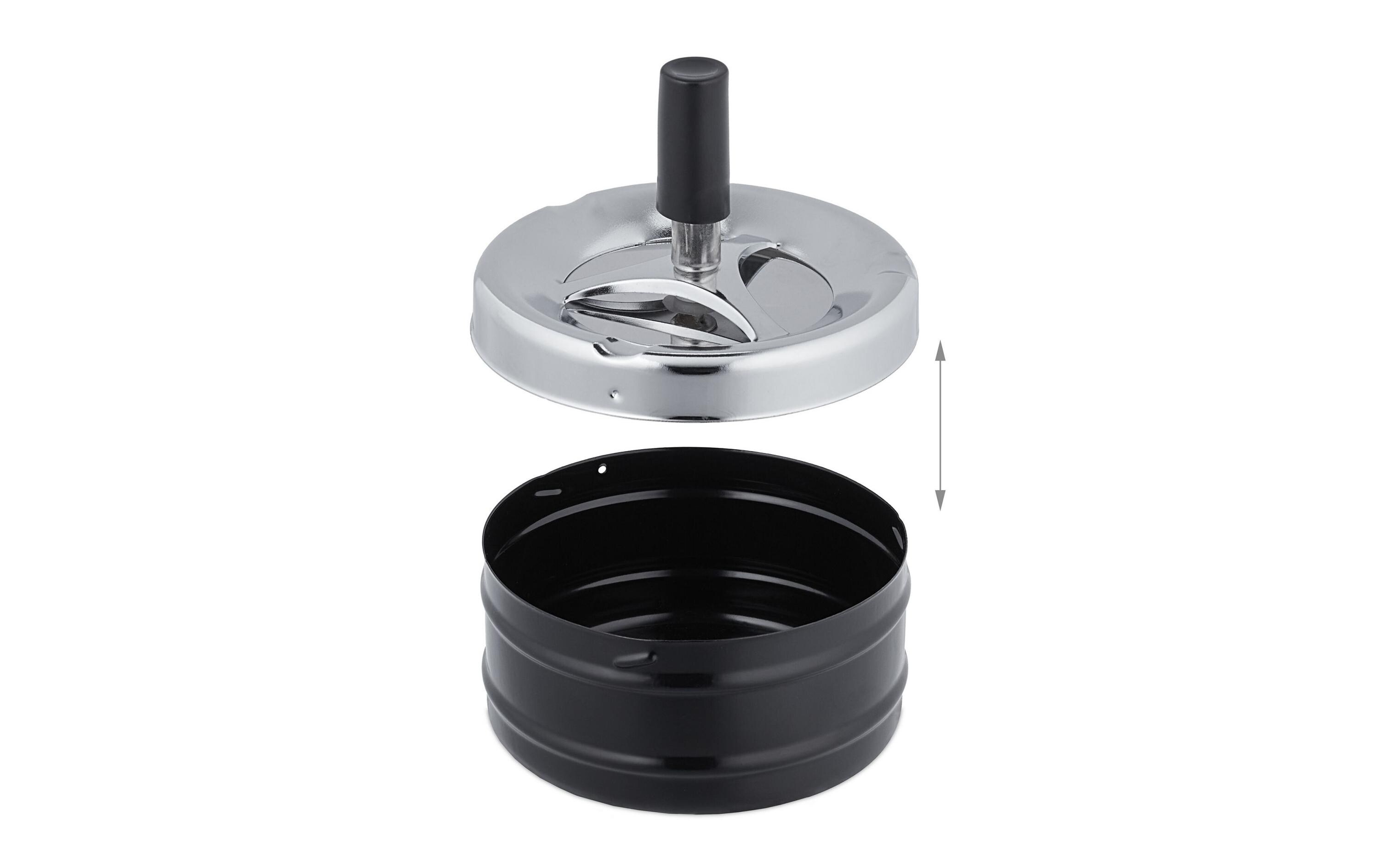 relaxdays Aschenbecher mit Drehdeckel Schwarz/Silber