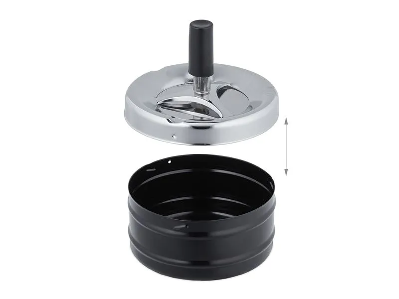 relaxdays Aschenbecher mit Drehdeckel Schwarz/Silber relaxdays Aschenbecher mit Drehdeckel Schwarz/Silber