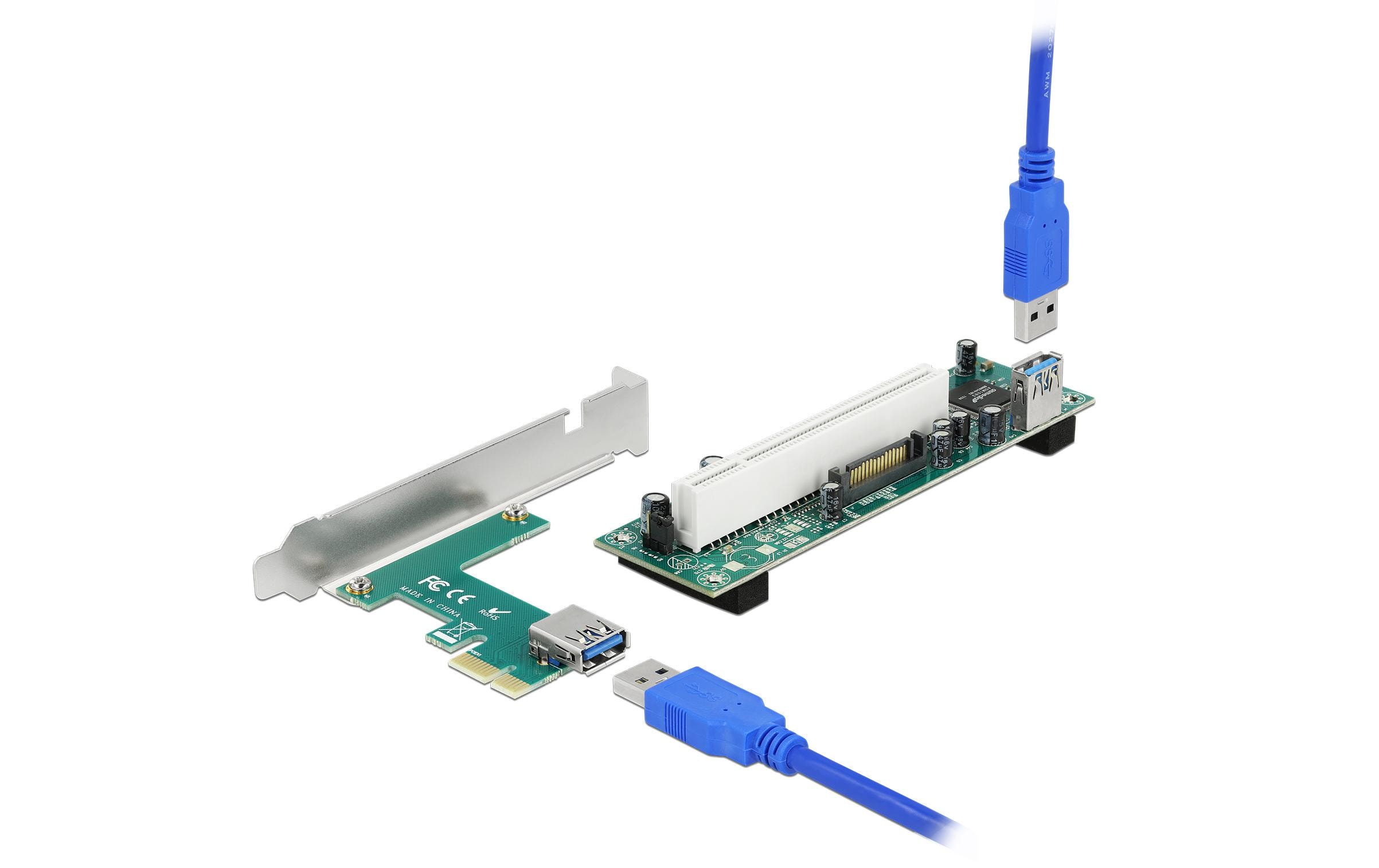 Delock PCI-E Riser Karte x1 zu 1 x PCI 32 Bit Slot mit 60 cm Kabel