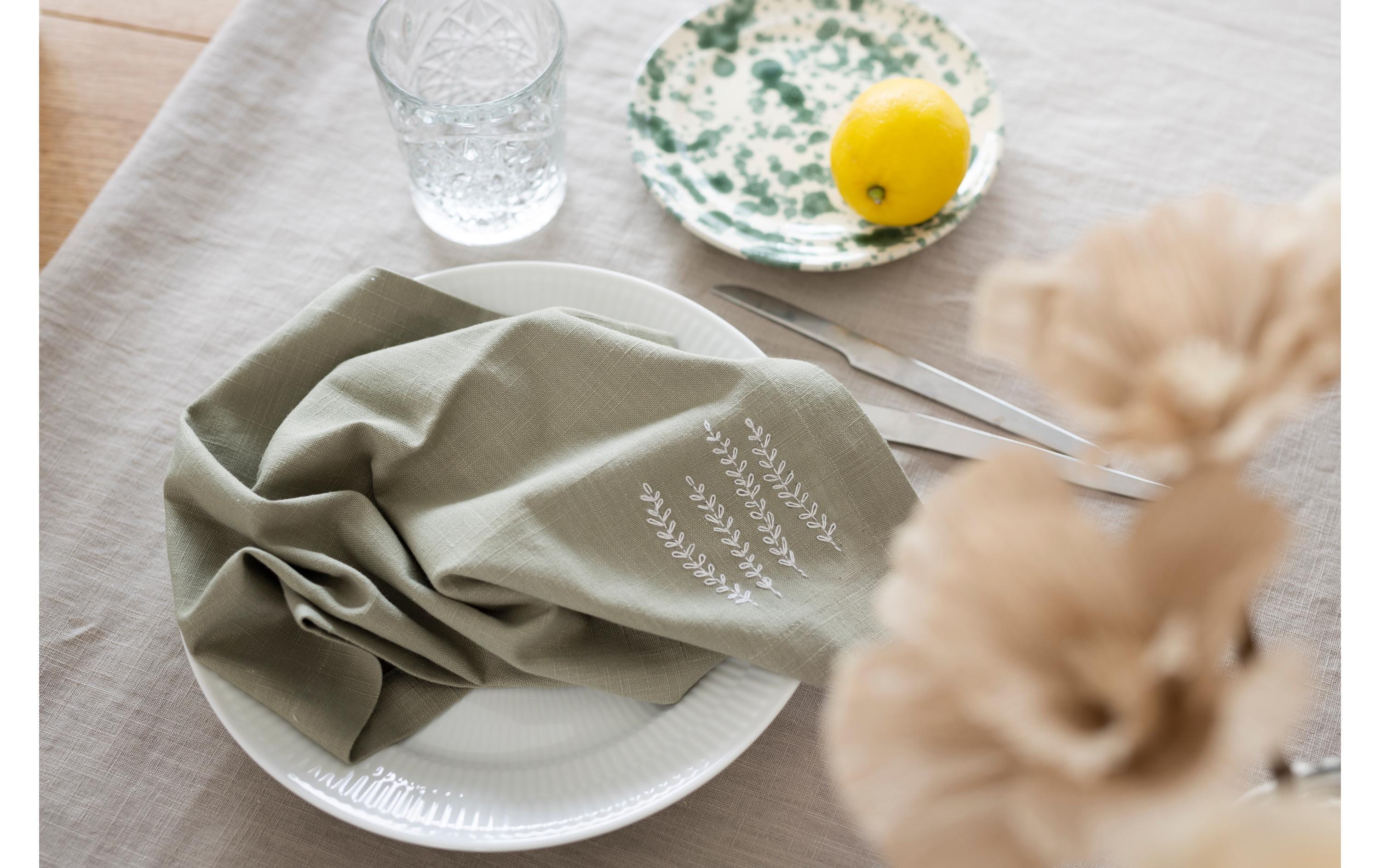 Creativ Company Bastelset Sticken Serviette Staubgrün