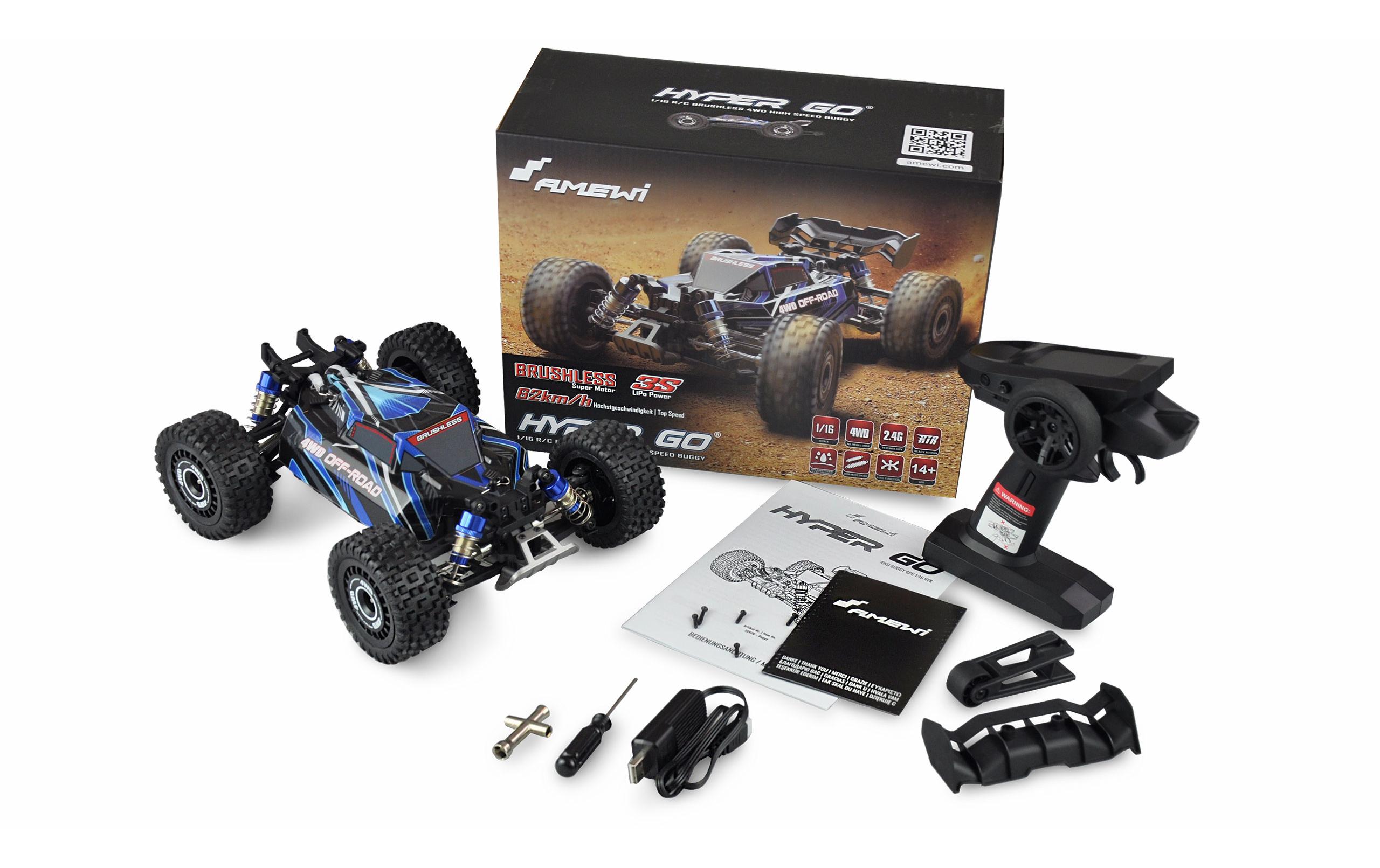 Amewi Buggy Hyper GO Brushless 4WD, Blau, 1:16, RTR