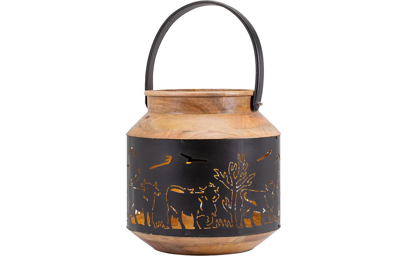 Kadastar Laterne Alpaufzug Familie 31 cm, Braun/Schwarz