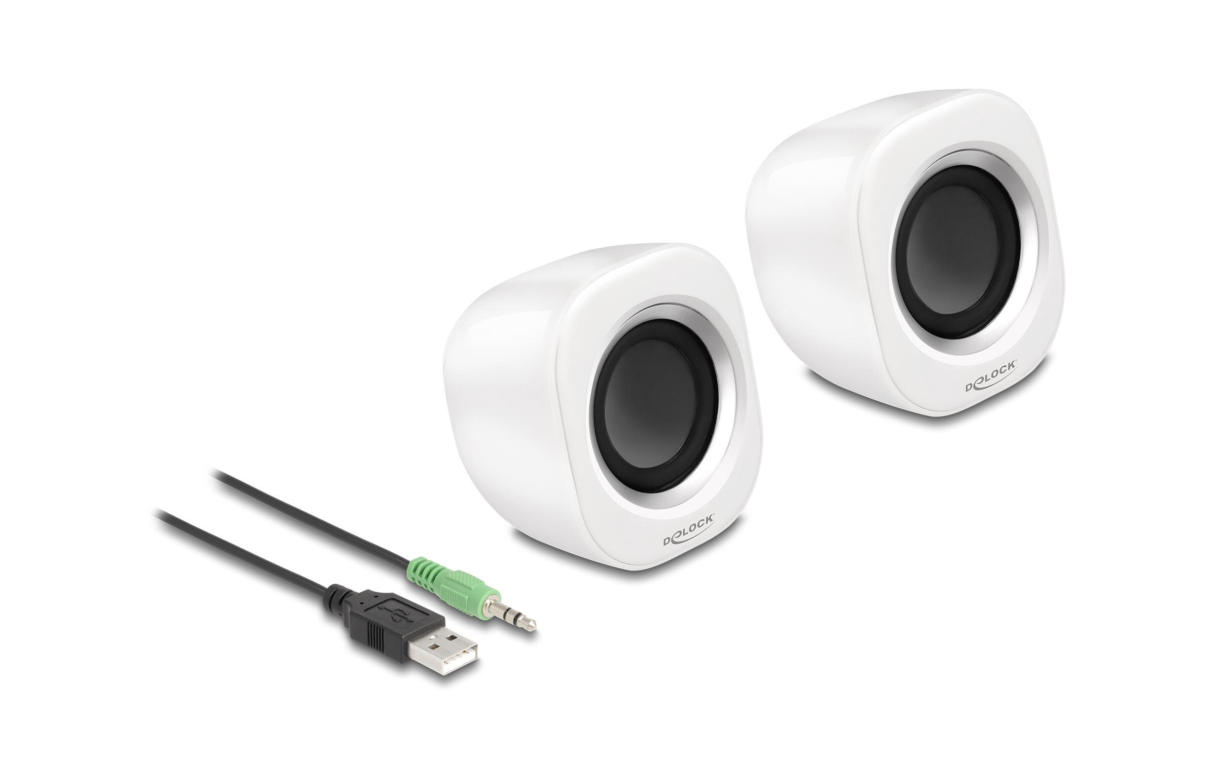 Delock PC-Lautsprecher Mini Stereo 3.5 mm Klinke, USB-Strom Weiss Delock PC-Lautsprecher Mini Stereo 3.5 mm Klinke, USB-Strom Weiss