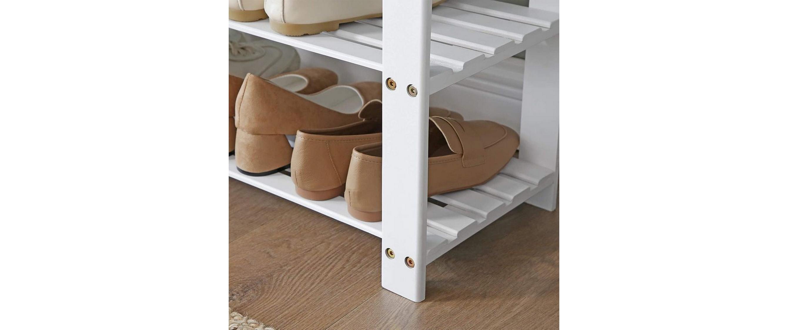 Songmics Schuhregal mit Bank aus Bambus, Grau/Weiss